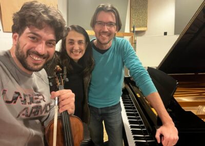 Fabrizio Falasca with Lorenzo Cossi and the producer Rossella Clementi, Recording Cesare Barison works for violin and piano